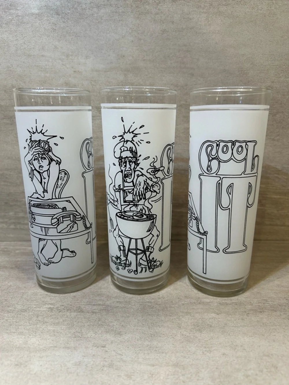 Vintage Superior Collection Series 1977 Cool It Frosted Drinking Glasses (3)